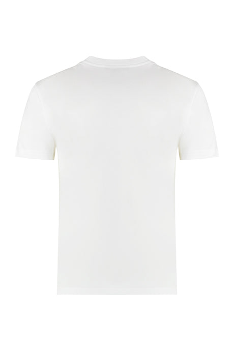 白色全棉圆领T恤，带肋边线