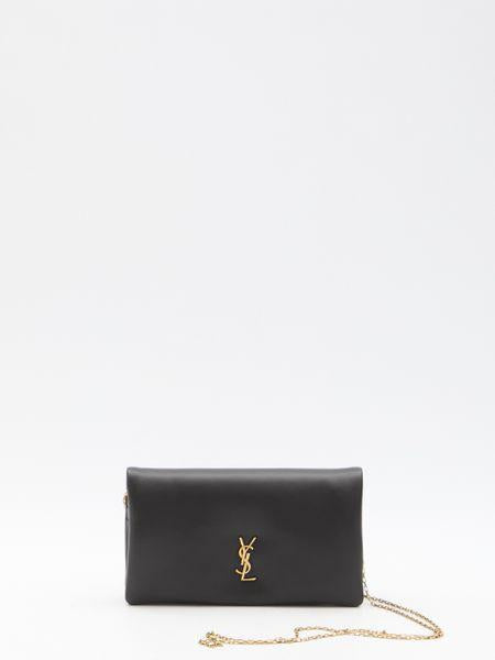 SAINT LAURENT Stylish Black Leather Wallet with Chain for Women