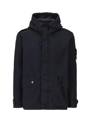 STONE ISLAND Luxurious Men's High Neck Hooded Jacket in Vibrant Blue