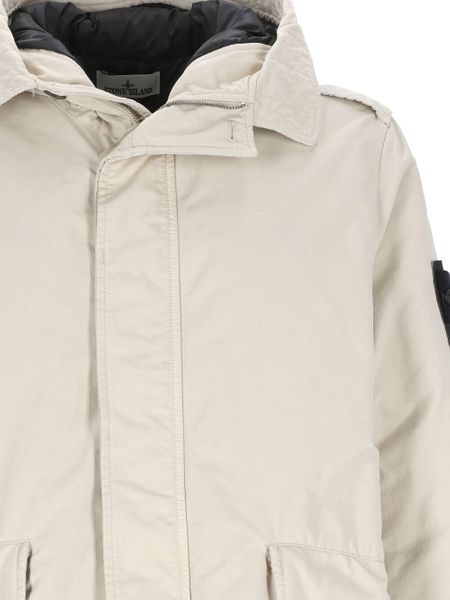 STONE ISLAND Men's High-Neck Hooded Jacket in White Raffia Blend for FW23