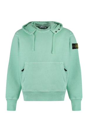 STONE ISLAND Green Cotton Hoodie for Men - Oversize Fit with Removable Logo Patch and Ribbed Edges