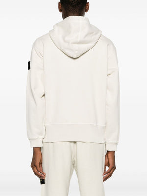 STONE ISLAND Men's White Oversize Hoodie with Removable Patch and Ribbed Edges