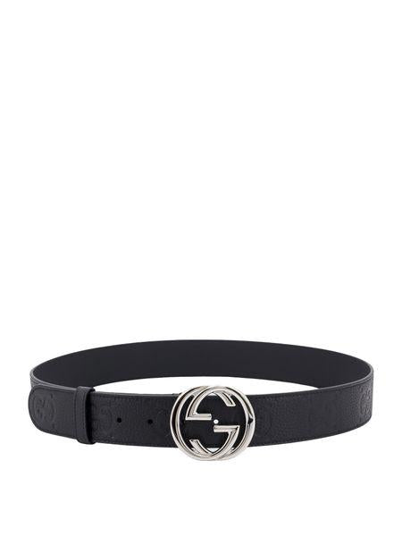 GUCCI Luxurious Black Leather Interlocking G Belt for Men