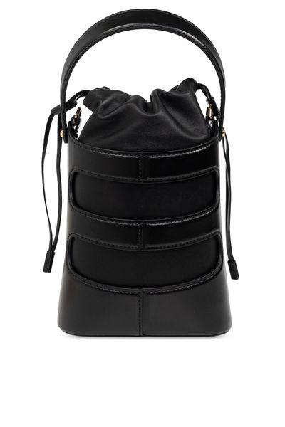 ALEXANDER MCQUEEN Mini Rise Black Calf Leather Bucket Handbag for Women
