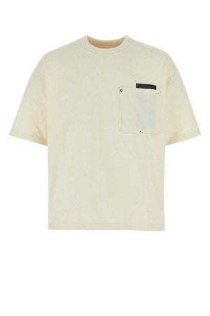 BOTTEGA VENETA Japanese-inspired Cream-Colored T-Shirt with Leather Detail and Patch Pockets for Men