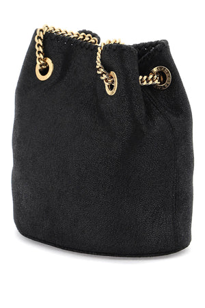 STELLA MCCARTNEY Black Bucket Handbag in Soft Vegan Shaggy Deer Fabric with Gold-Tone Chain