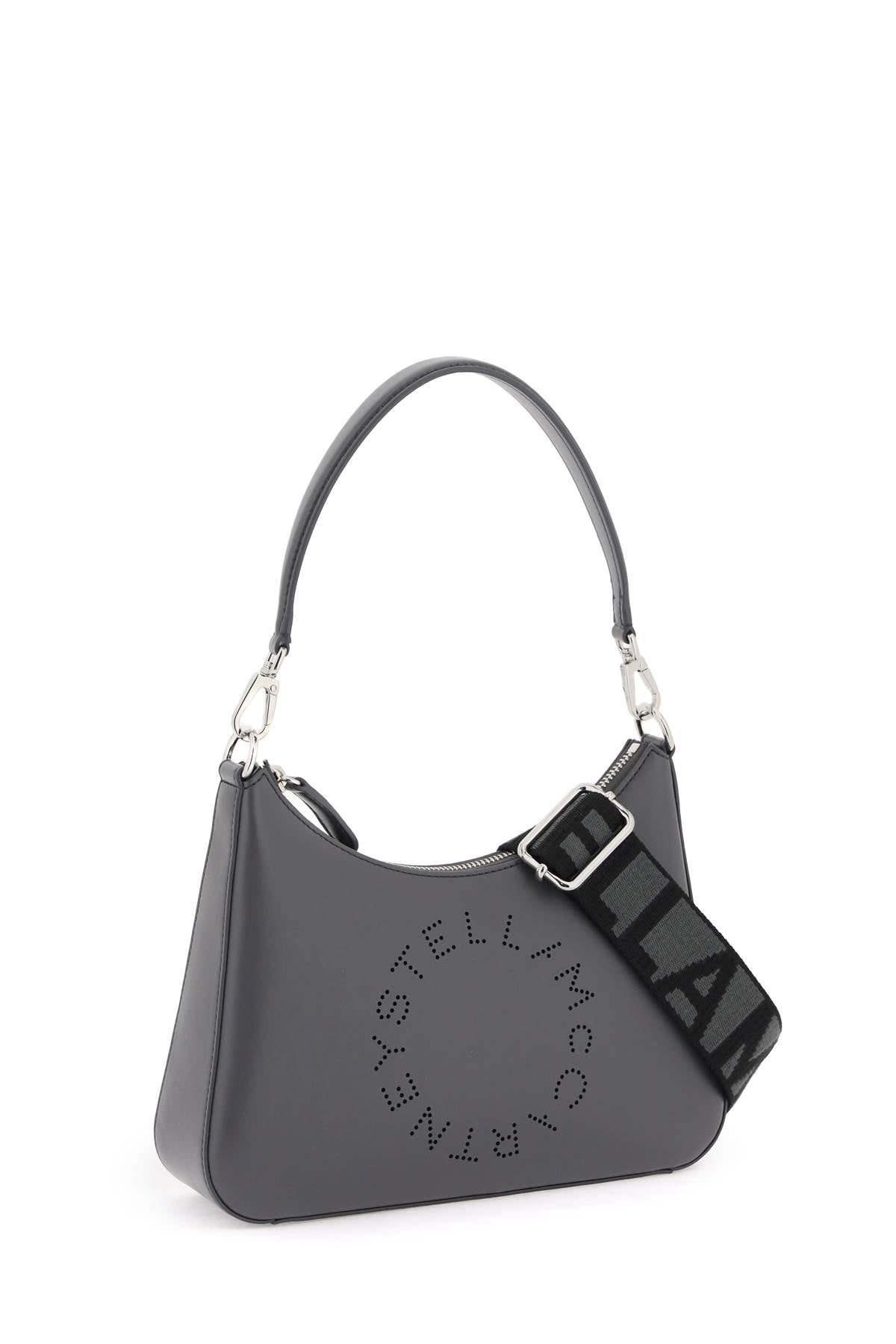STELLA MCCARTNEY Small Gray Logo Shoulder Handbag with Convertible Crossbody Strap