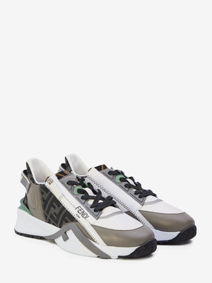 FENDI White and Green Leather Sneakers for Men