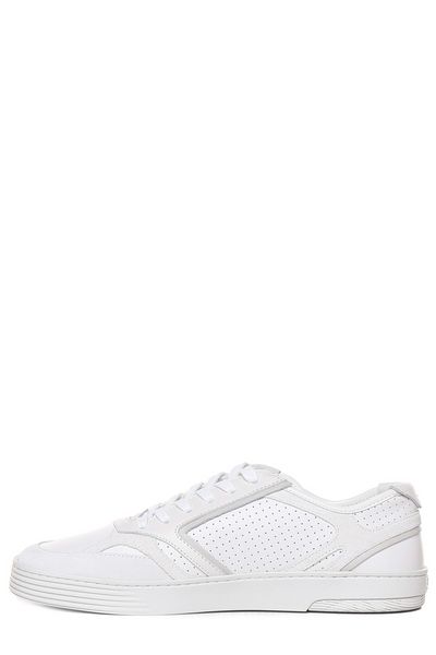 FENDI Men's FF Motif Low-Top Sneakers in White Leather with Raffia Detailing