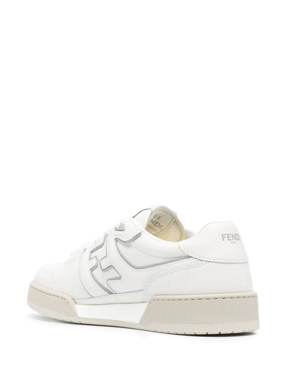 FENDI White Leather Sneakers with Grey Inserts and FF Logo for Men