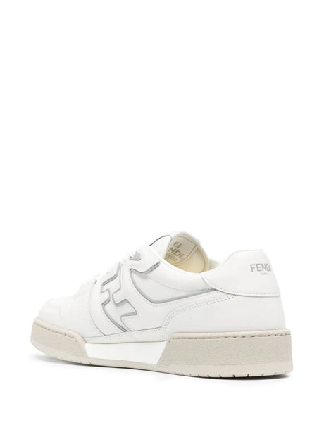 FENDI White Low Lace-Up Trainers for Men in Genuine Leather with Grey Details for SS24 Collection