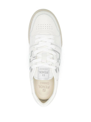 FENDI White Leather Sneakers with Grey Inserts and FF Logo for Men