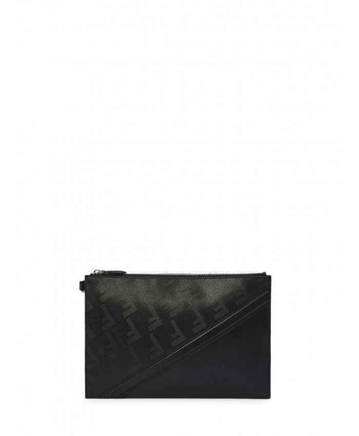 FENDI Men's Black Shadow Diagonal Pouch Handbag for SS24