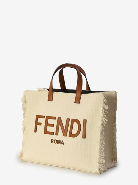 FENDI Chic Canvas Shopper Handbag with Leather Trims 33x21x44cm