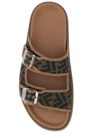 Fendi Men's Tan FF Jacquard Fabric Sandals