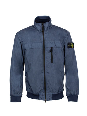 STONE ISLAND Crinkled Bomber Jacket with Signature Compass Badge for Men in Navy Blue