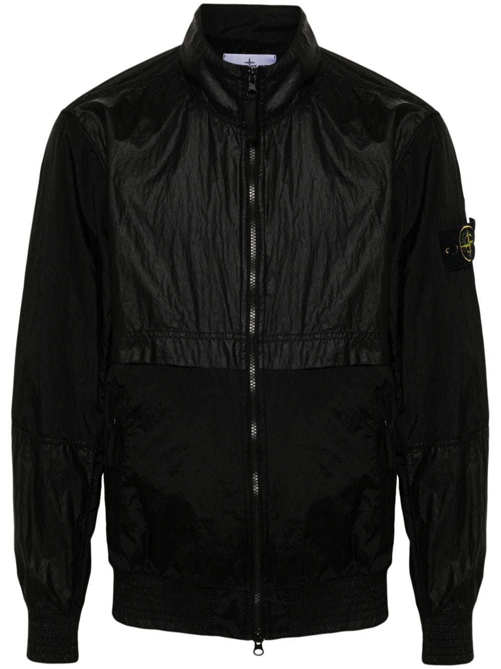 黑色轻质镂空尼龙夹克带立领和特色可拆卸指南针徽章