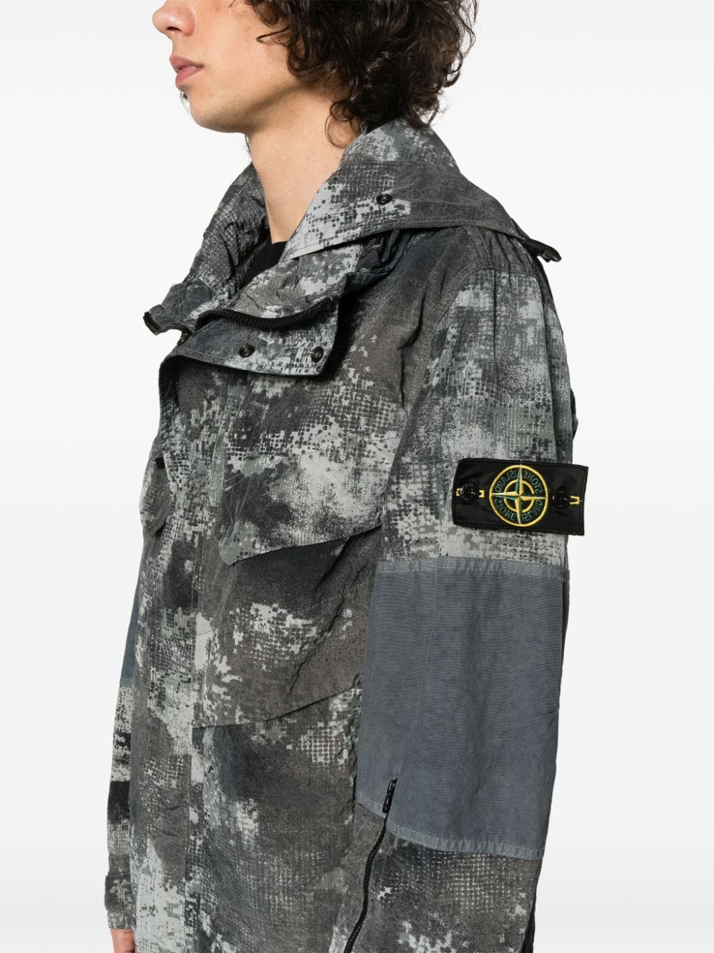STONE ISLAND Nylon Camouflage Jacket for Men - Charcoal Grey/Light Grey Camo Pattern