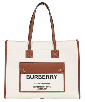 BURBERRY Cream and Brown Leather Two-Tone Freya Handbag