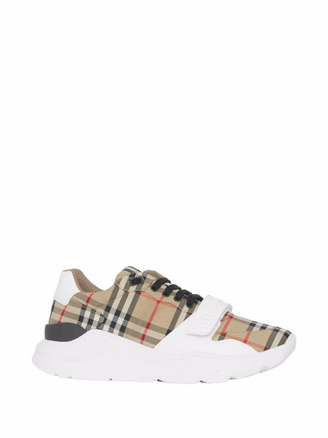 BURBERRY Men's Low-Top Sneakers in Beige with Vintage Check Print and Leather Inserts