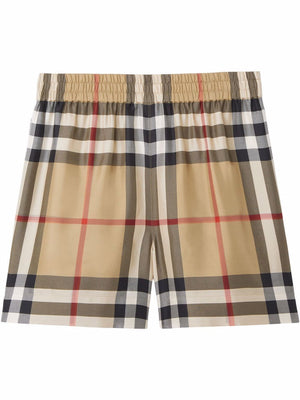 BURBERRY Women's Tan Checkered Silk Shorts for SS24