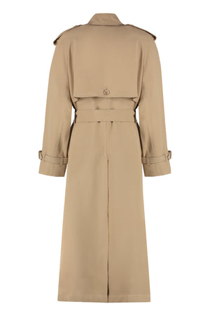 BURBERRY Classic Tan Long Trench Coat with Leather Accents