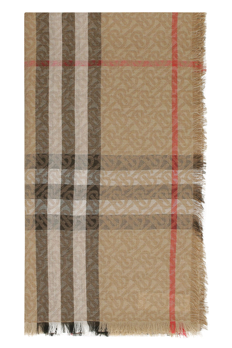 BURBERRY Vintage Check Wool and Silk Scarf in Brown, Fringed Edges, 200x100cm