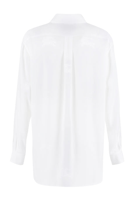BURBERRY White Silk Shirt for Women - Rounded Hem and Nacre Buttons