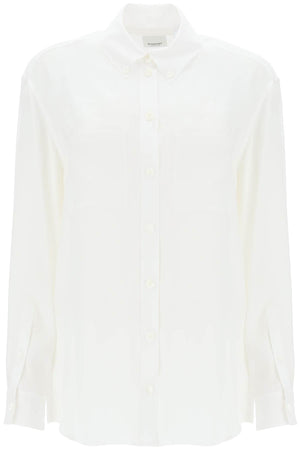 精致的白色丝质衬衫，带有调和花纹