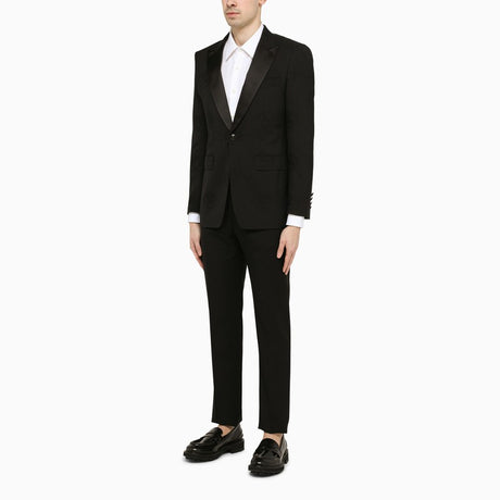 BURBERRY Black Cotton Tuxedo Jacket for Men with Oak Leaf Crest Detail and Satin Lapels
