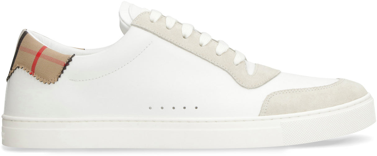 BURBERRY Men's White Low-Top Sneakers with Suede and Contrasting Details