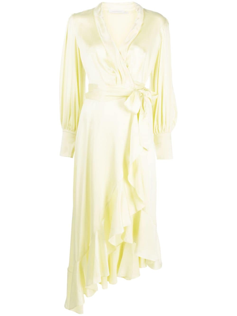柠檬黄色丝质腰封中长裙 - 女士SS24系列