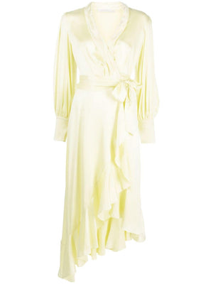 ZIMMERMANN Lemon Yellow Silk Wrap Midi Dress for Women