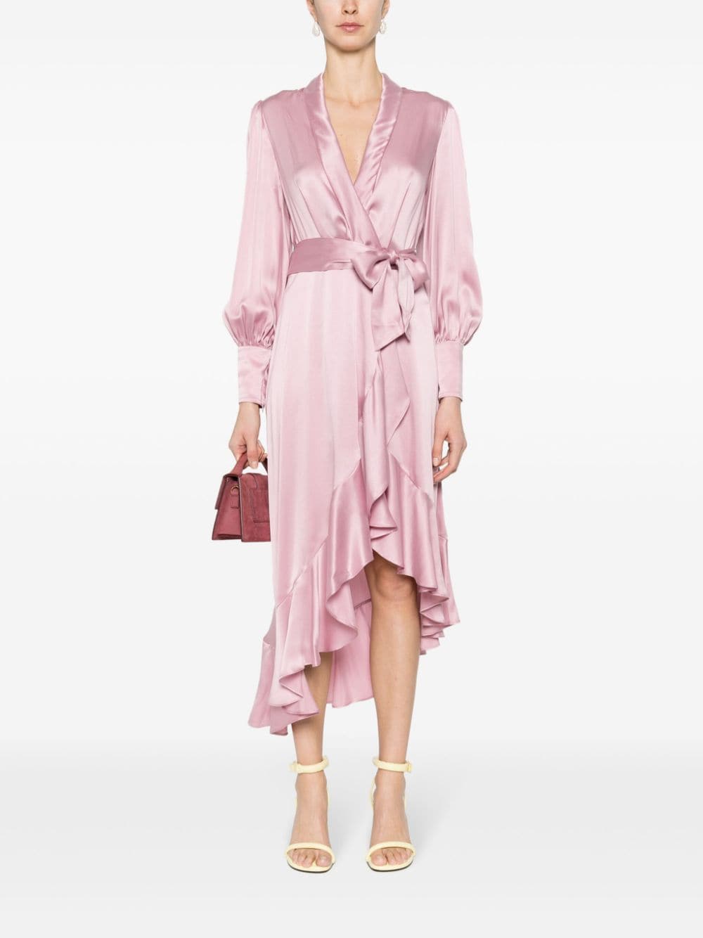 ZIMMERMANN Rose Pink Silk Wrap V-Neck Midi Dress