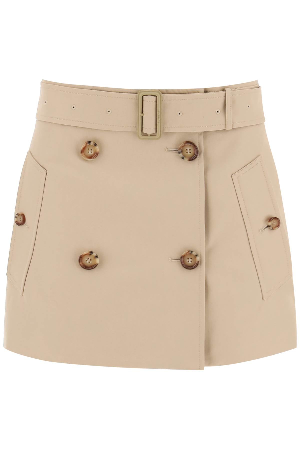 BURBERRY Chic Gabardine Trench Cotton Miniskirt in Camel Brown