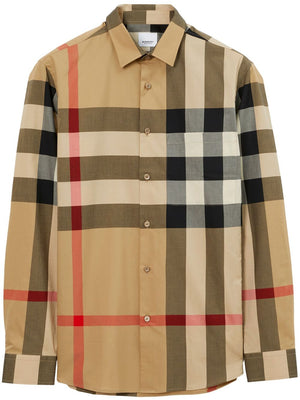 BURBERRY Men's Beige Checkered Cotton Shirt for SS24