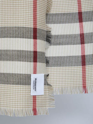 丝与羊绒混合 印有格子图案的柔软围巾 - 米色