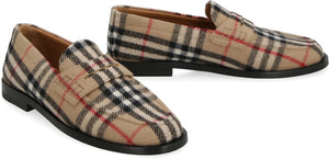 BURBERRY Beige Wool Loafers with Check Motif and Almond Shaped Toe for Women - FW23