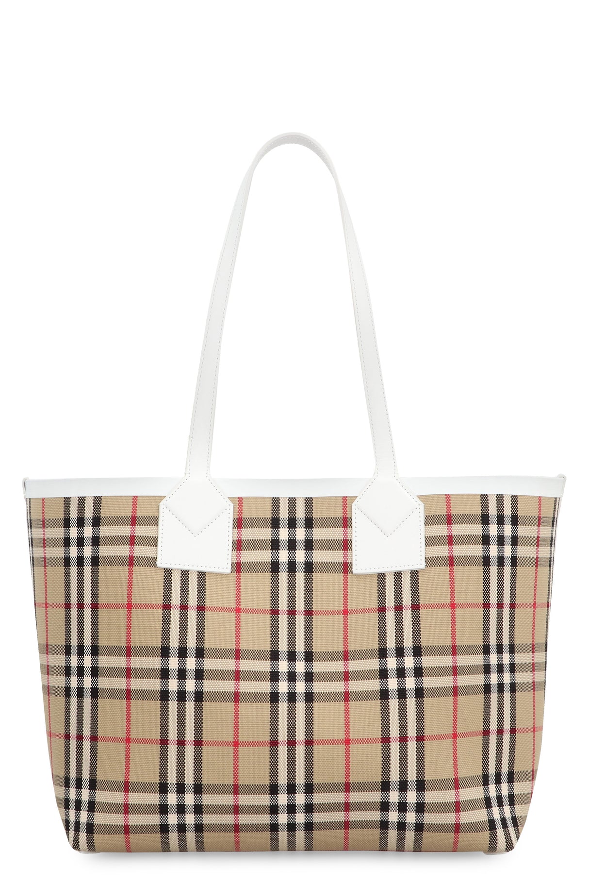 BURBERRY Chic Tan Check Canvas Tote with Leather Accents and Removable Clutch, Small - FW23
