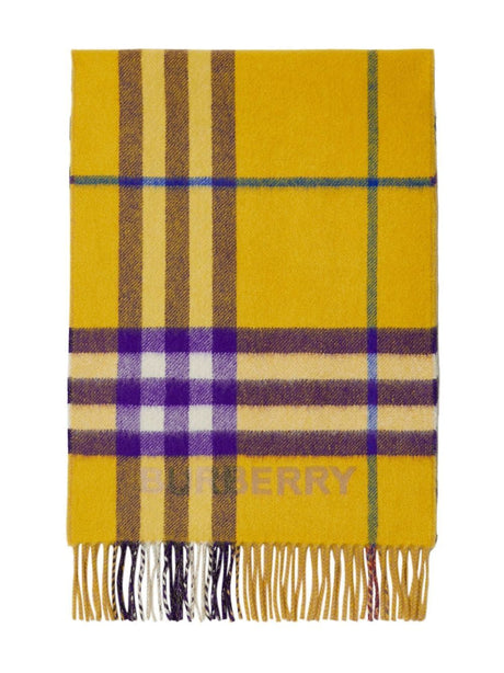 BURBERRY Mustard Yellow Check Cashmere Scarf for Women - Size 168x30 cm