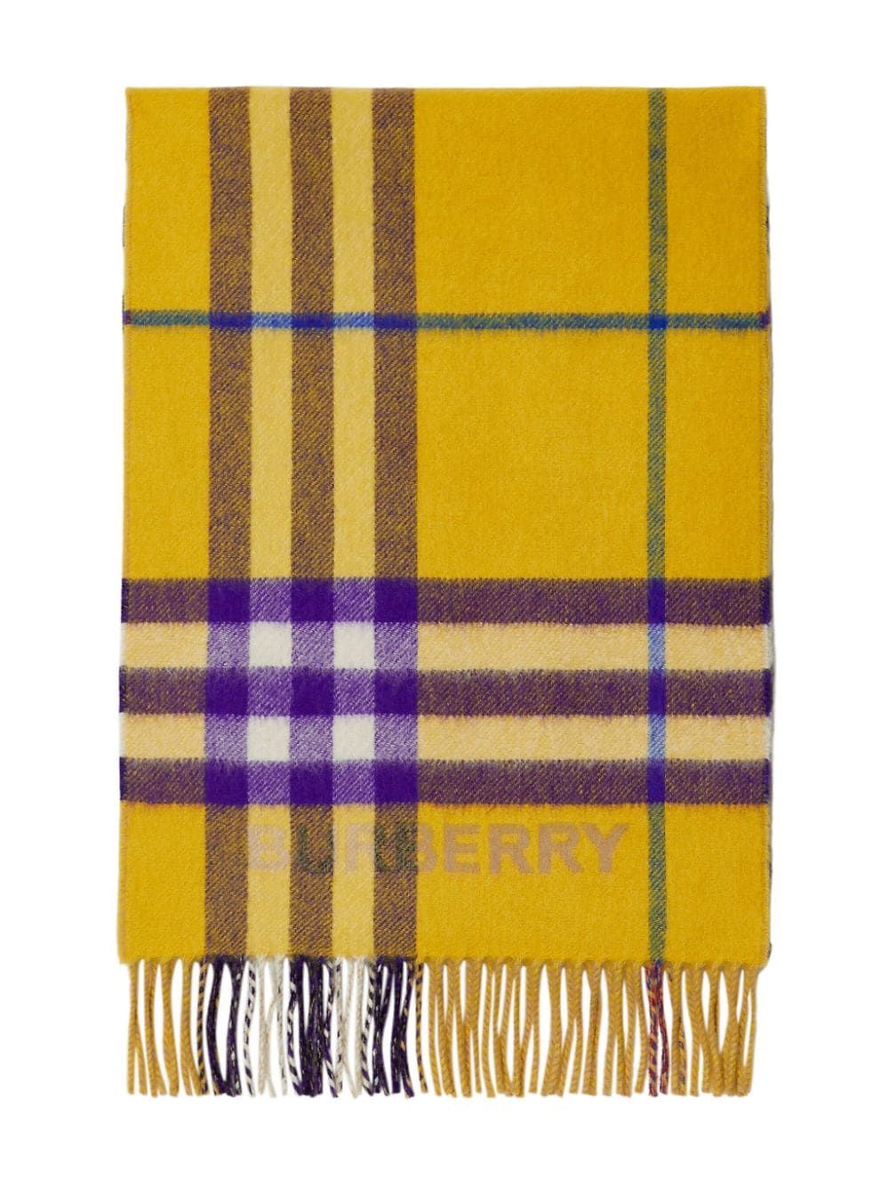 豪华羊绒围巾 | 黄色格子印花，流苏边，100%羊绒，FW23