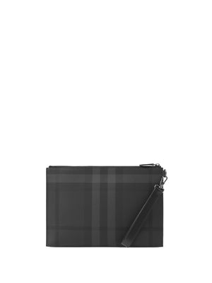 BURBERRY Charcoal Grey Checkered Zipped Pouch Handbag for Men