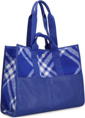 BURBERRY Blue Checkered Wool Tote Handbag for Women
