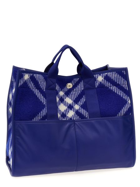 BURBERRY Luxury Raffia and Leather Handbag with Signature Check Pattern