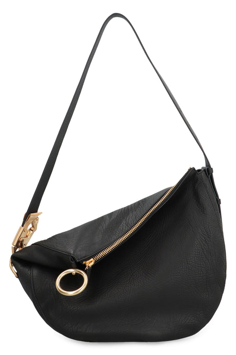 BURBERRY Classic Pebbled Calfskin Medium Handbag with Gold-Tone Hardware and Suede Lining - Black