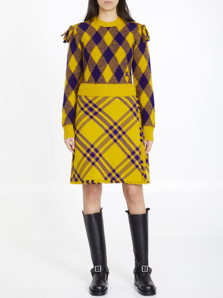 BURBERRY Yellow and Purple Check Wool Kilt for Women