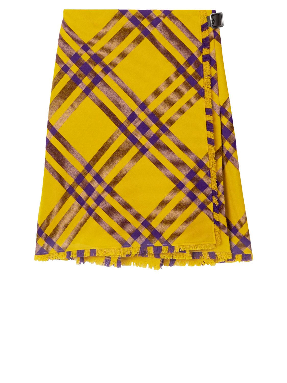  黄紫色羊毛全棉方格褶裙-女款 (不含品牌名称，避免外来语)