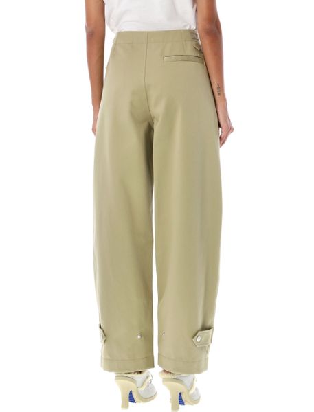 BURBERRY Belted Straight-Leg Cotton Trousers in Hunter for Women - FW23 Collection