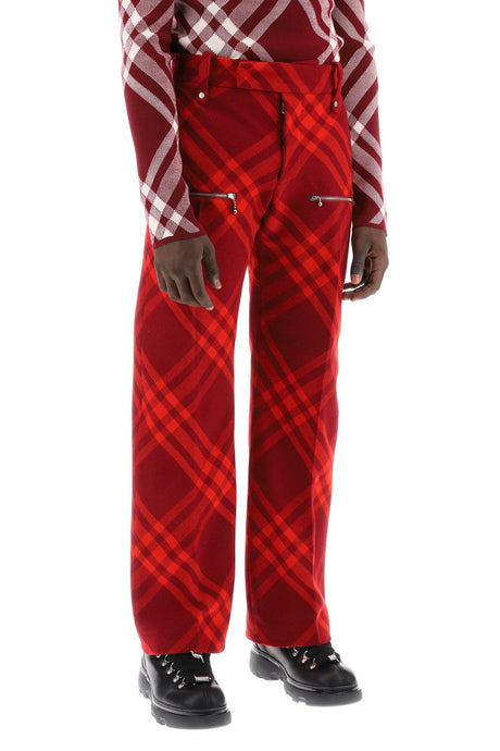 BURBERRY Men's Iconic Red Check Wool Pants for the Fall/Winter Season