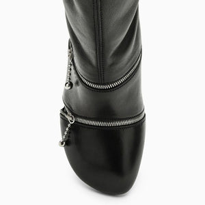 带拉链的黑色皮靴-高跟方头款琼脂鞋垫